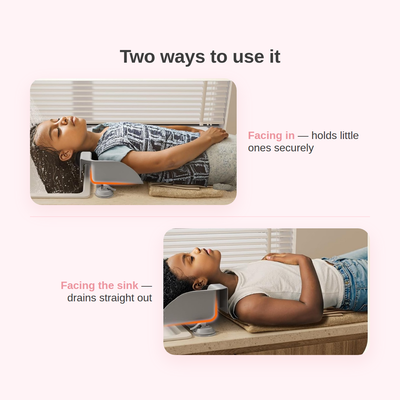 Two ways to use it: basin facing in to hold little ones, or facing the sink so water drains straight out.