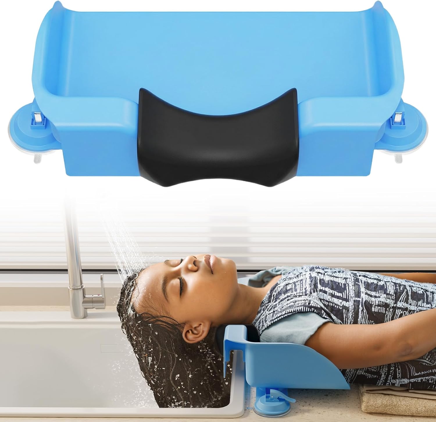 Also in blue: same tear-free rinse, same salon-style cradle.