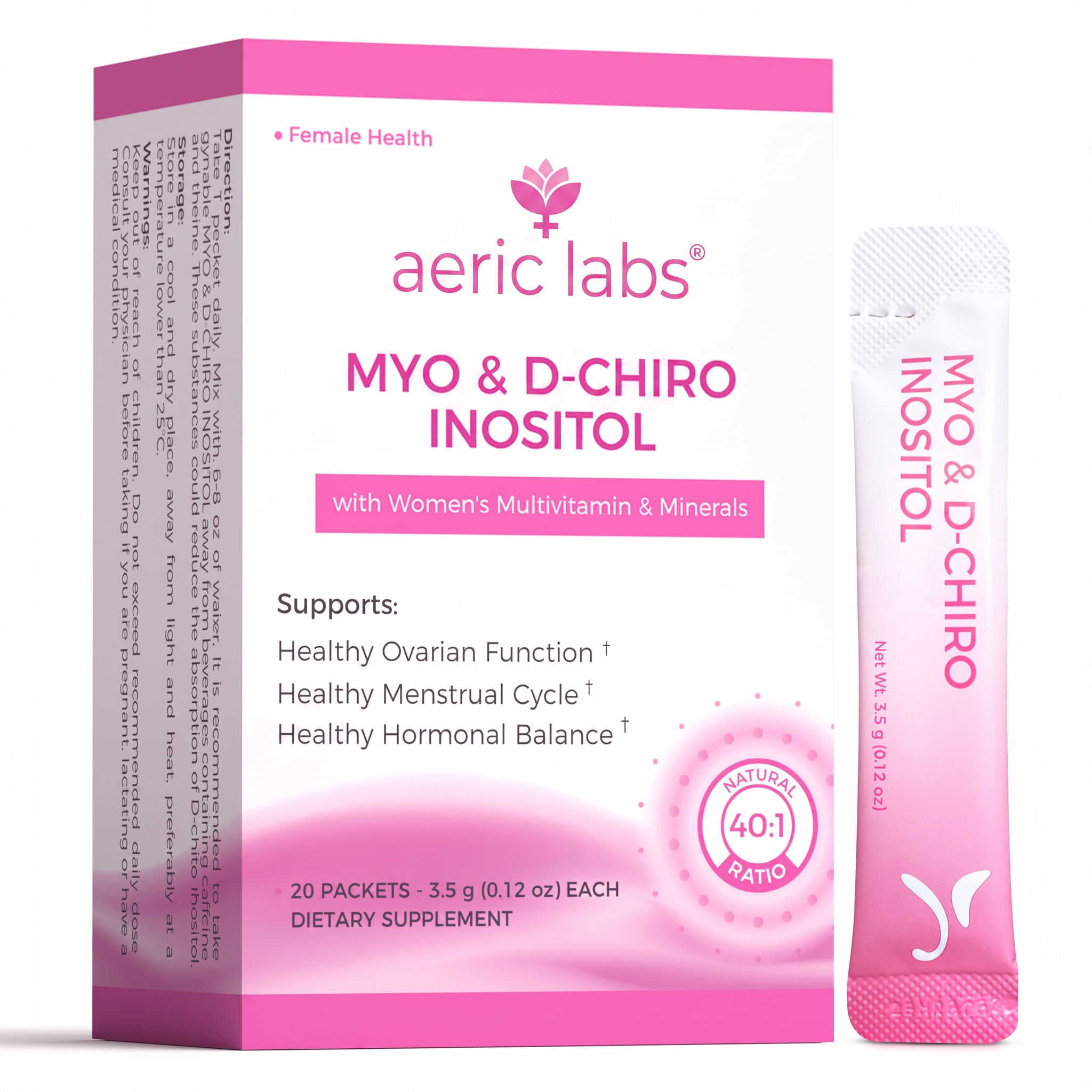 Aeric Labs Myo & D-Chiro Inositol 40:1 box and single-serve stick pack