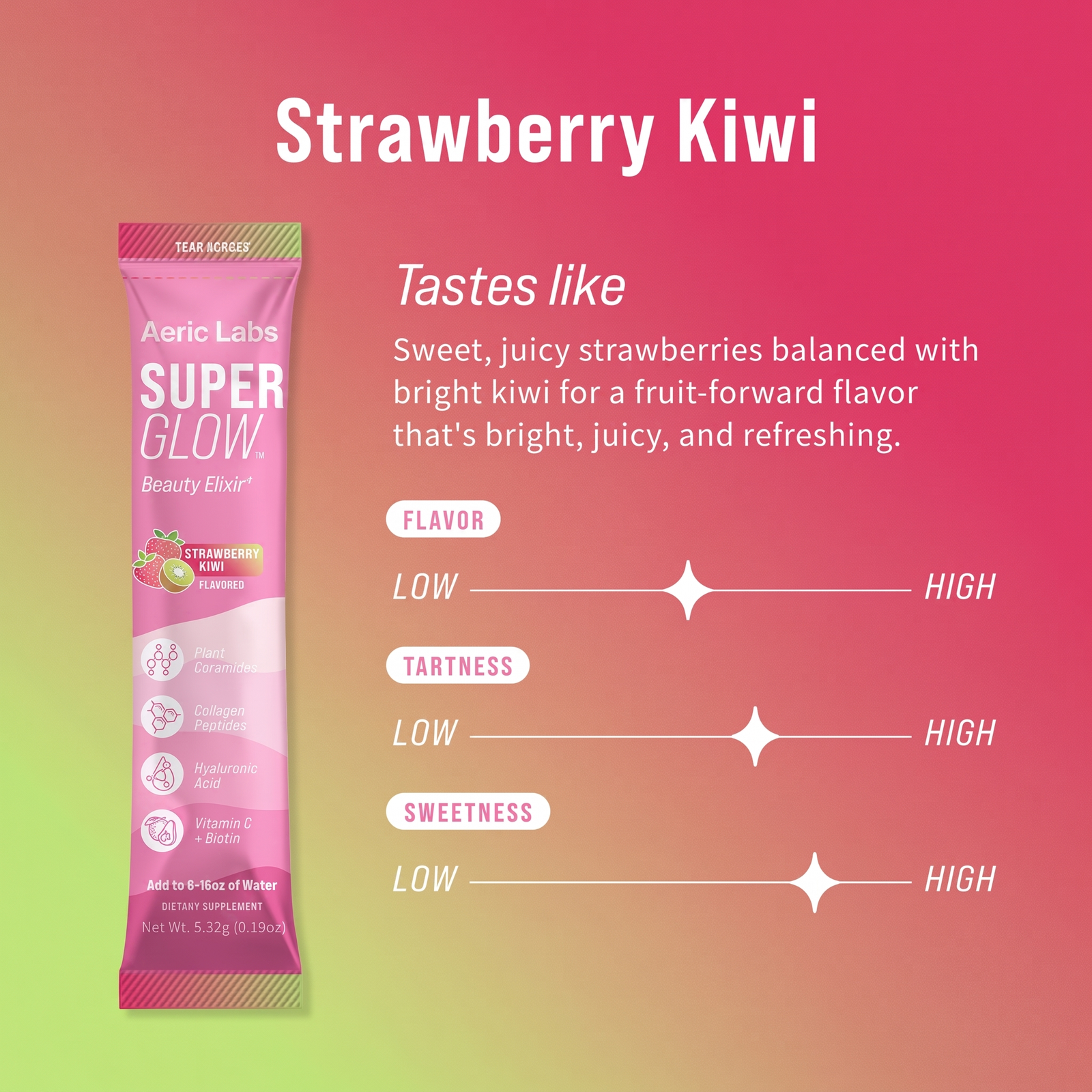 Strawberry Kiwi flavour profile - sweet strawberry balanced with bright kiwi